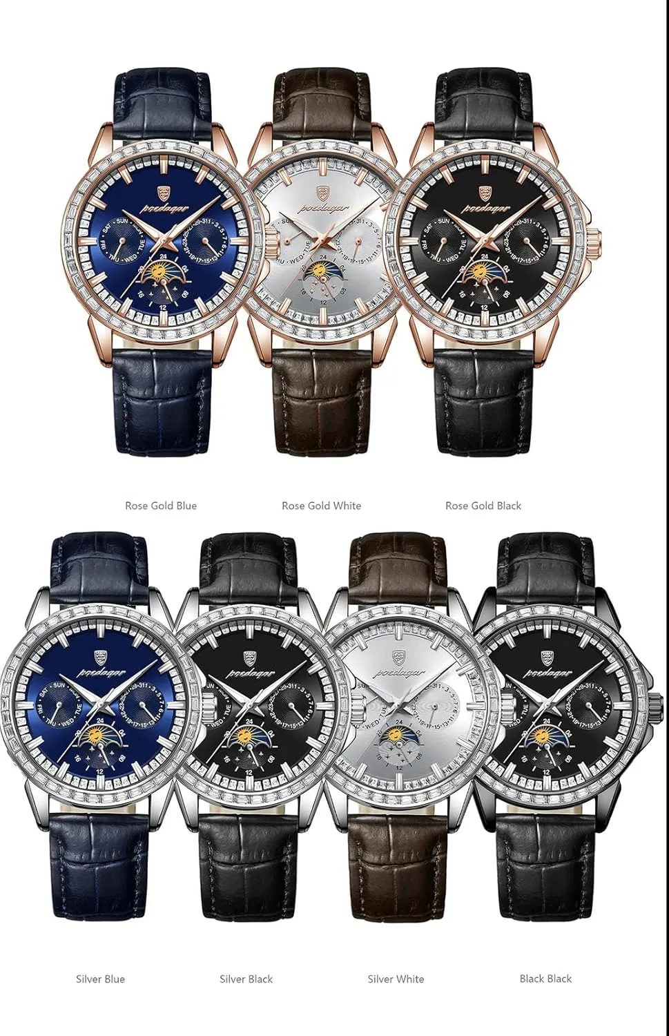 Waterproof Moon Phase Date BESTKANG Mens Watches Leather Luxury Fashion Dress Analog trance strong interrupt complementary Quartz Wrist Watch Luminous 
