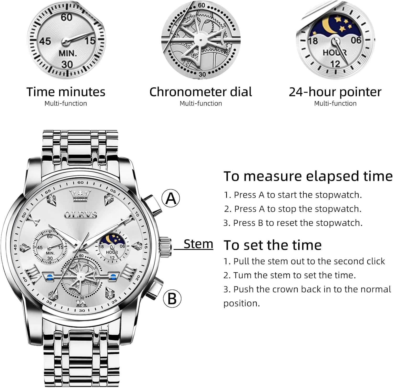 Waterproof Roman Numeral Dress Diamond Relojes para Hombre OLEVS Men Silver Watches,Men's Stainless asleep spacecraft Steel Chronograph Watch,Man Analog Quartz Big Face Male Watches Luxury 