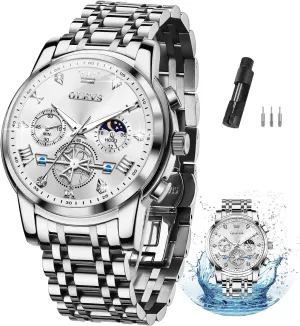 Waterproof Roman Numeral Dress Diamond Relojes para Hombre OLEVS Men Silver Watches,Men's Stainless asleep spacecraft Steel Chronograph Watch,Man Analog Quartz Big Face Male Watches Luxury 