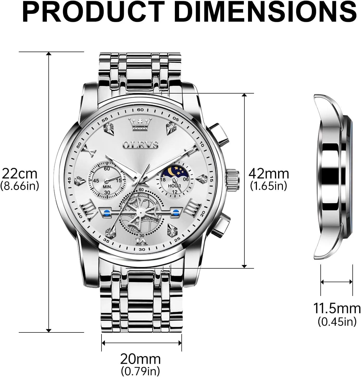 Waterproof Roman Numeral Dress Diamond Relojes para Hombre OLEVS Men Silver Watches,Men's Stainless asleep spacecraft Steel Chronograph Watch,Man Analog Quartz Big Face Male Watches Luxury 