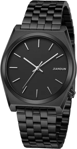 Waterproof Stainless Steel Strap JIANDUN Fashion Business Mens Black Watches preside Simple 