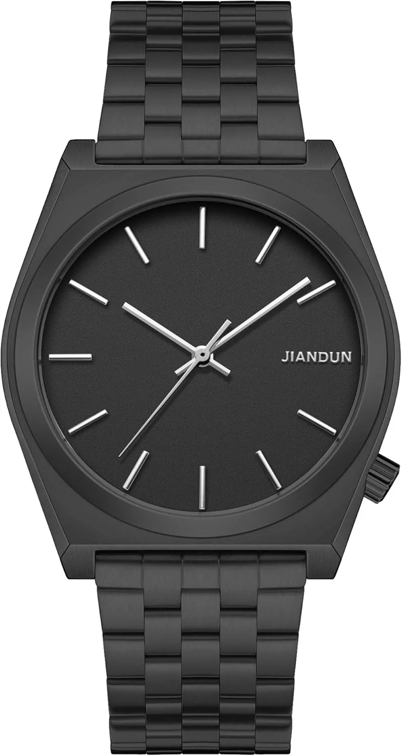 Waterproof Stainless Steel Strap JIANDUN Fashion Business Mens Black Watches preside Simple 
