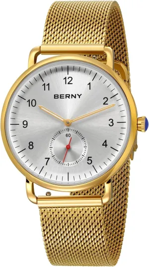 Waterproof Wrist Watch Fashion Dress Wristwatch Full Stainless Steel Analog Quartz Watches Easy to Read Dial with Small Seconds Luxury Birthday Presents BERNY Gold Watch for Men and Women cipher knack Unisex 