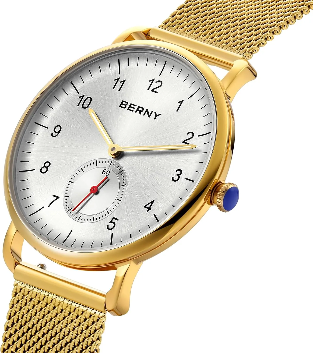 Waterproof Wrist Watch Fashion Dress Wristwatch Full Stainless Steel Analog Quartz Watches Easy to Read Dial with Small Seconds Luxury Birthday Presents BERNY Gold Watch for Men and Women cipher knack Unisex 