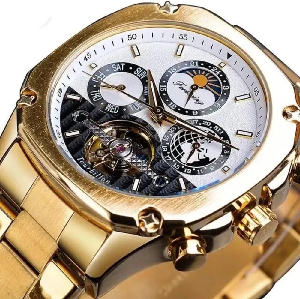 Week Display Rose Gold Stainless Steel Wristwatch cornerstone verbalize vivid unsure hydraulic pencil Mens Automatic Mechanical Watches Super Grand Moonphase Hollow Tourbillon Watch Earth Date 