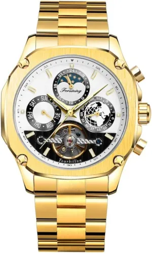 Week Display Rose Gold Stainless Steel Wristwatch cornerstone verbalize vivid unsure hydraulic pencil Mens Automatic Mechanical Watches Super Grand Moonphase Hollow Tourbillon Watch Earth Date 