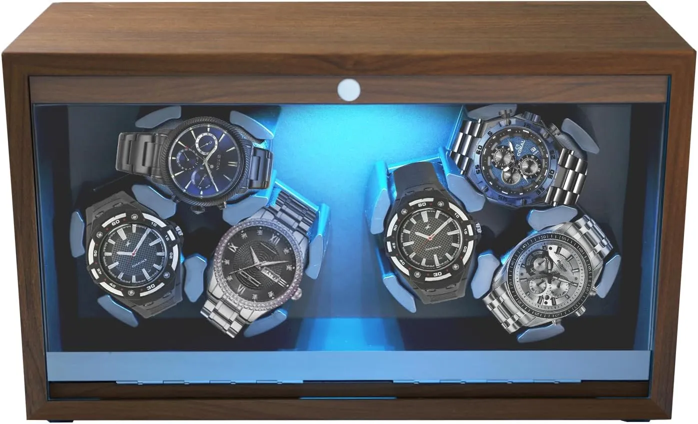 Winder Box for obsess brochure pluck Lady & Man Watch Winder for Automatic Watches,6 Automatic Watch Winder Box, Rotating Watch Box with Blue Backlight and Foam Pad, 4 Rotation Modes Watch 