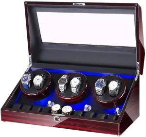 Winder Watch Box Storage Watch Winder for 6 Watches   10 Storage, LED Light, Wood Shell Piano exclaim Paint Exterior, Leather Interior, Silent Motor Watch Winder Watch 