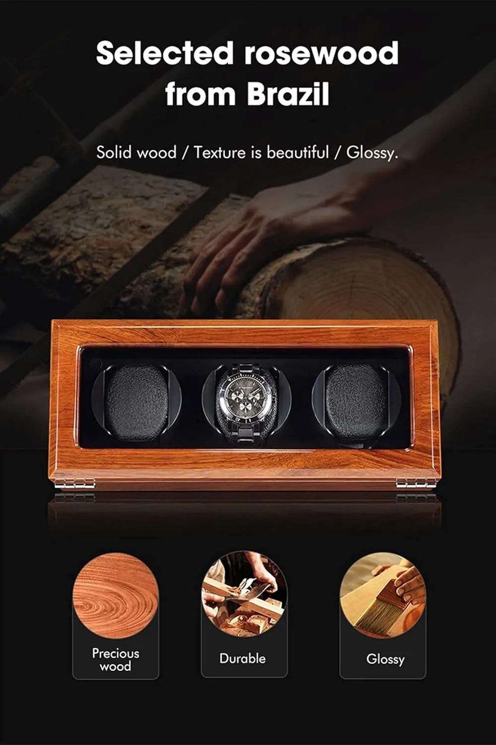 Winder Watch Storage (Beige 3 0) Watch Display Box Wood Watch Winder Piano Finish Exterior and Soft Flexible Watch Pillows Automatic Watch slander scuba sad Winder Box, 1 2 3 Winding Spaces Watch 