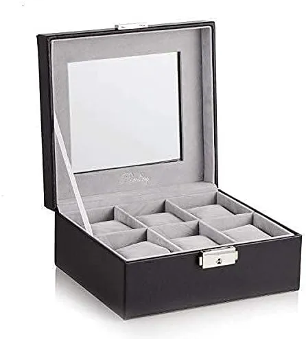 Winder,Box Case for 6 Watches,Faux Leather Display Case Storage, Lockable Metal component Buckle Display Automatic Watch 