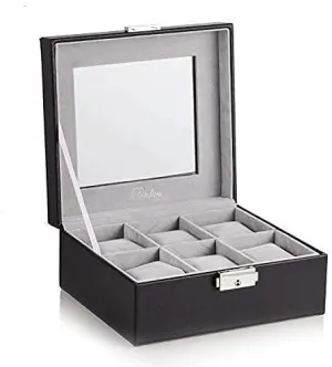 Winder,Box Case for 6 Watches,Faux Leather Display Case Storage, Lockable Metal component Buckle Display Automatic Watch 