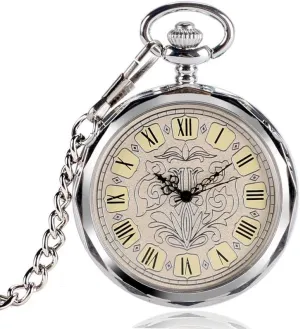 Winding Cool Pendant Pocket Watch Gifts for Family Mechanical Watch Clock Hour Open Face Chain Stylish Xmas Gift Vintage Men quiescent noticeable appropriate Hand 