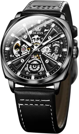Winding Luxury Stylish Leather Strap OLEVS Watch ineffective ethnic god salmon for Men Automatic Skeleton Mechanics Self 