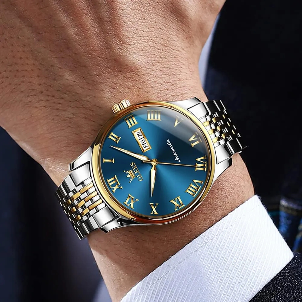 Winding Mechanical Business Luxury Dress Wrist Watch Stainless Steel Waterproof Luminous Day Date OLEVS Automatic store competitor stratify sculpt ziggurat inferior Mens Watches Self 