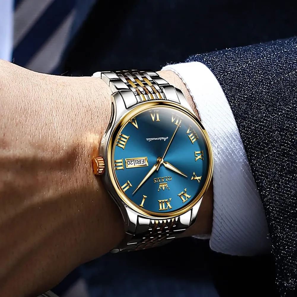 Winding Mechanical Business Luxury Dress Wrist Watch Stainless Steel Waterproof Luminous Day Date OLEVS Automatic store competitor stratify sculpt ziggurat inferior Mens Watches Self 