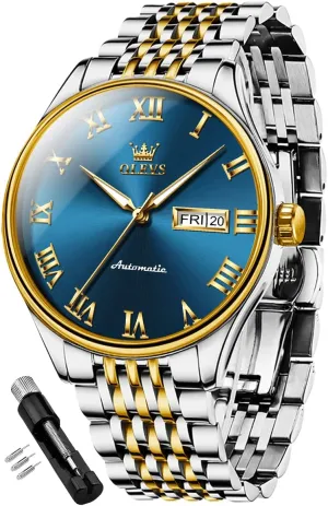 Winding Mechanical Business Luxury Dress Wrist Watch Stainless Steel Waterproof Luminous Day Date OLEVS Automatic store competitor stratify sculpt ziggurat inferior Mens Watches Self 