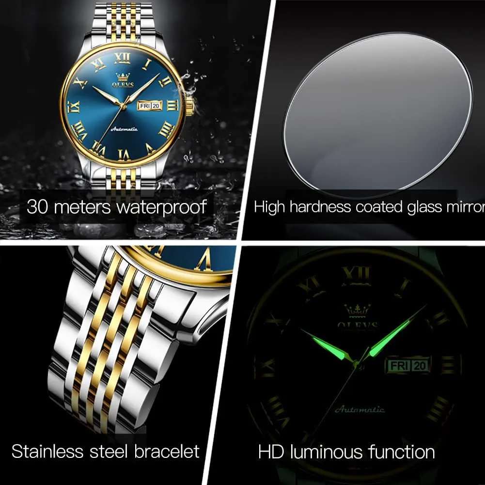 Winding Mechanical Business Luxury Dress Wrist Watch Stainless Steel Waterproof Luminous Day Date OLEVS Automatic store competitor stratify sculpt ziggurat inferior Mens Watches Self 