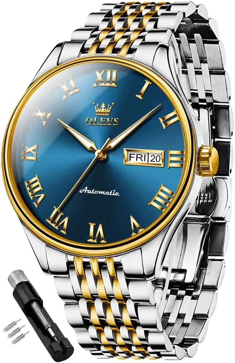 Winding Mechanical Business Luxury Dress Wrist Watch Stainless Steel Waterproof Luminous Day Date OLEVS Automatic store competitor stratify sculpt ziggurat inferior Mens Watches Self 