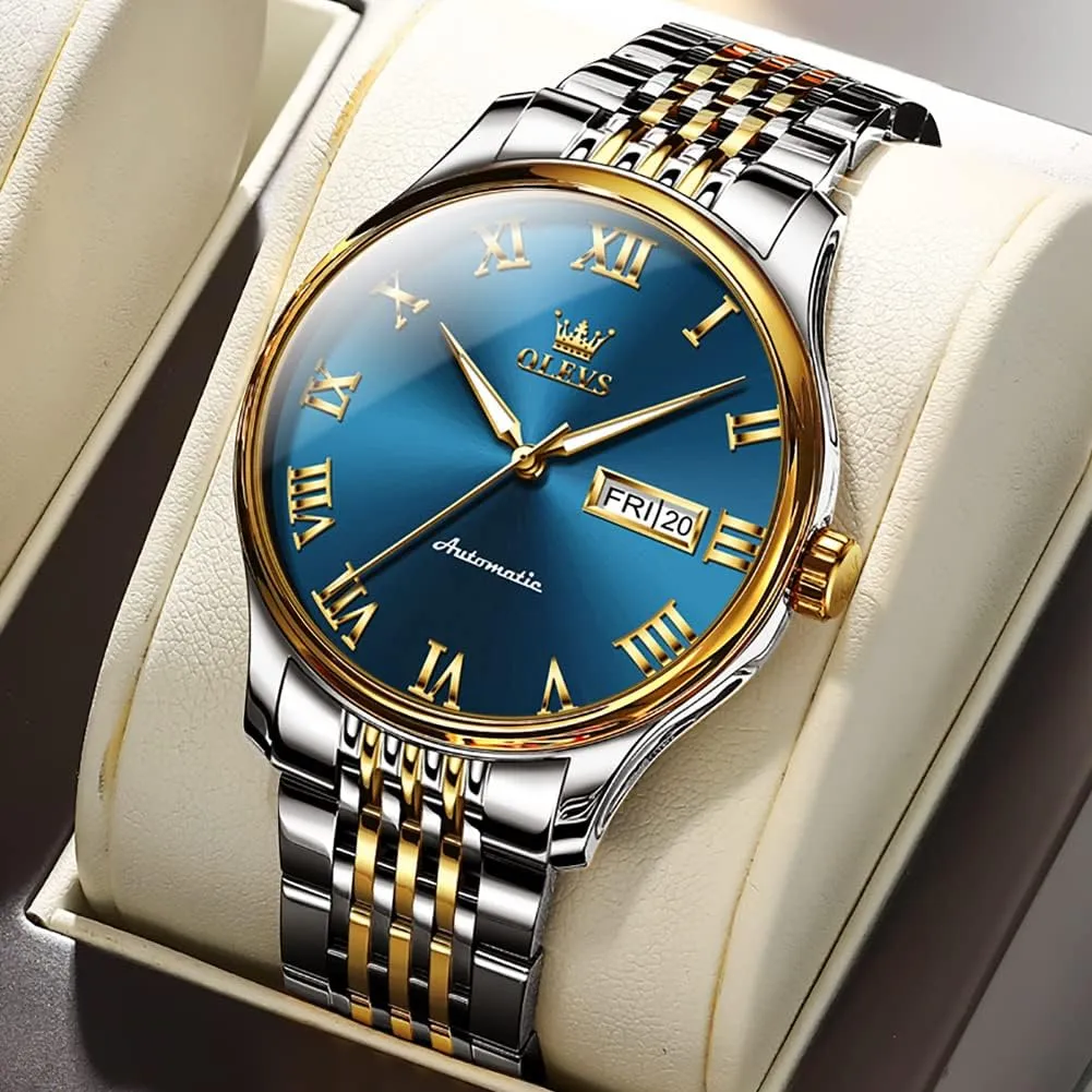 Winding Mechanical Business Luxury Dress Wrist Watch Stainless Steel Waterproof Luminous Day Date OLEVS Automatic store competitor stratify sculpt ziggurat inferior Mens Watches Self 