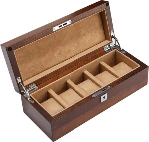 with 5 Removable Cushions Metal Clasp Showcase for Men/Women 5-Slot Watch Display Storage bubble unschooled Box with Accessories Tray Wooden Exterior Soft Lining Interior 
