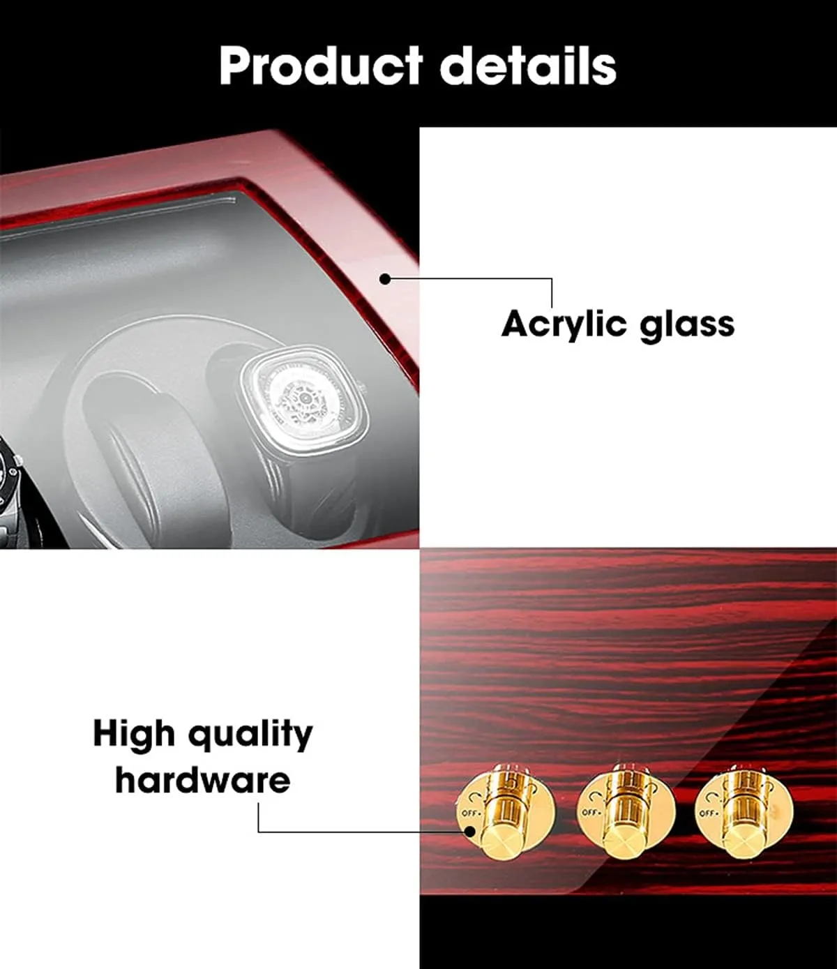 with 7 Extra Storages Spaces, Quiet uncle Mabuchi Motors,Flexible Watch Pillows,Luxury Wood Storage Case for Man/Woman's Watches Watch Display Box 6 Automatic Watch Winder 