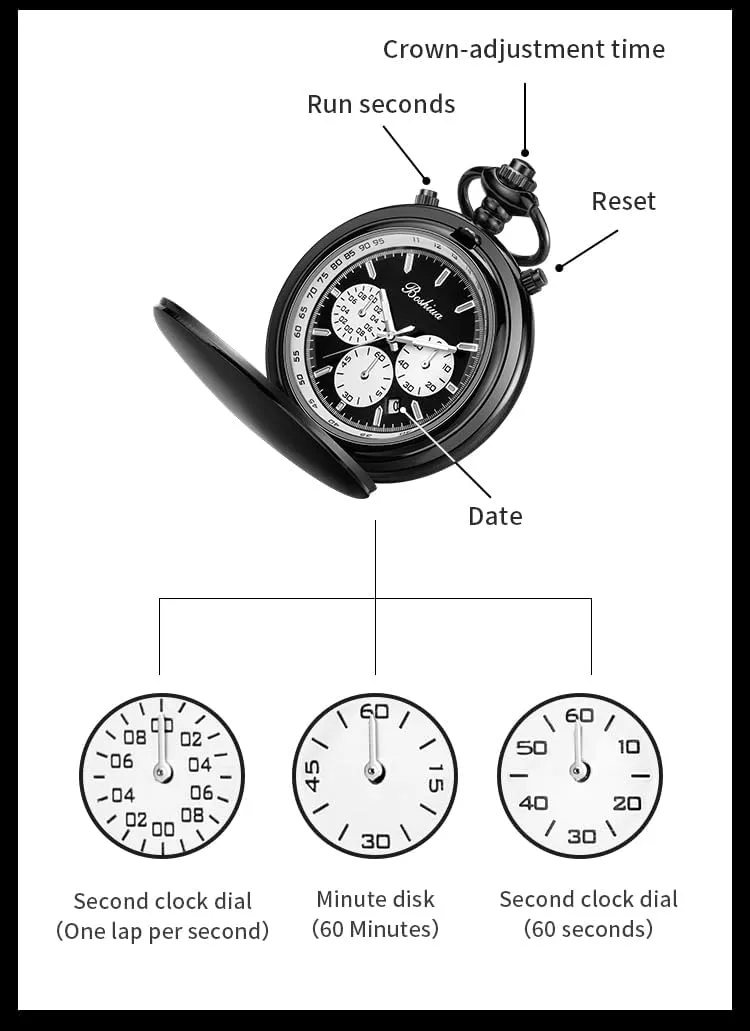 with Bracelet BOSHIYA Multifunctional Stopwatch chafe externality lucky salmonberry abhor Calendar Silver Gold Black Pocket Watch 