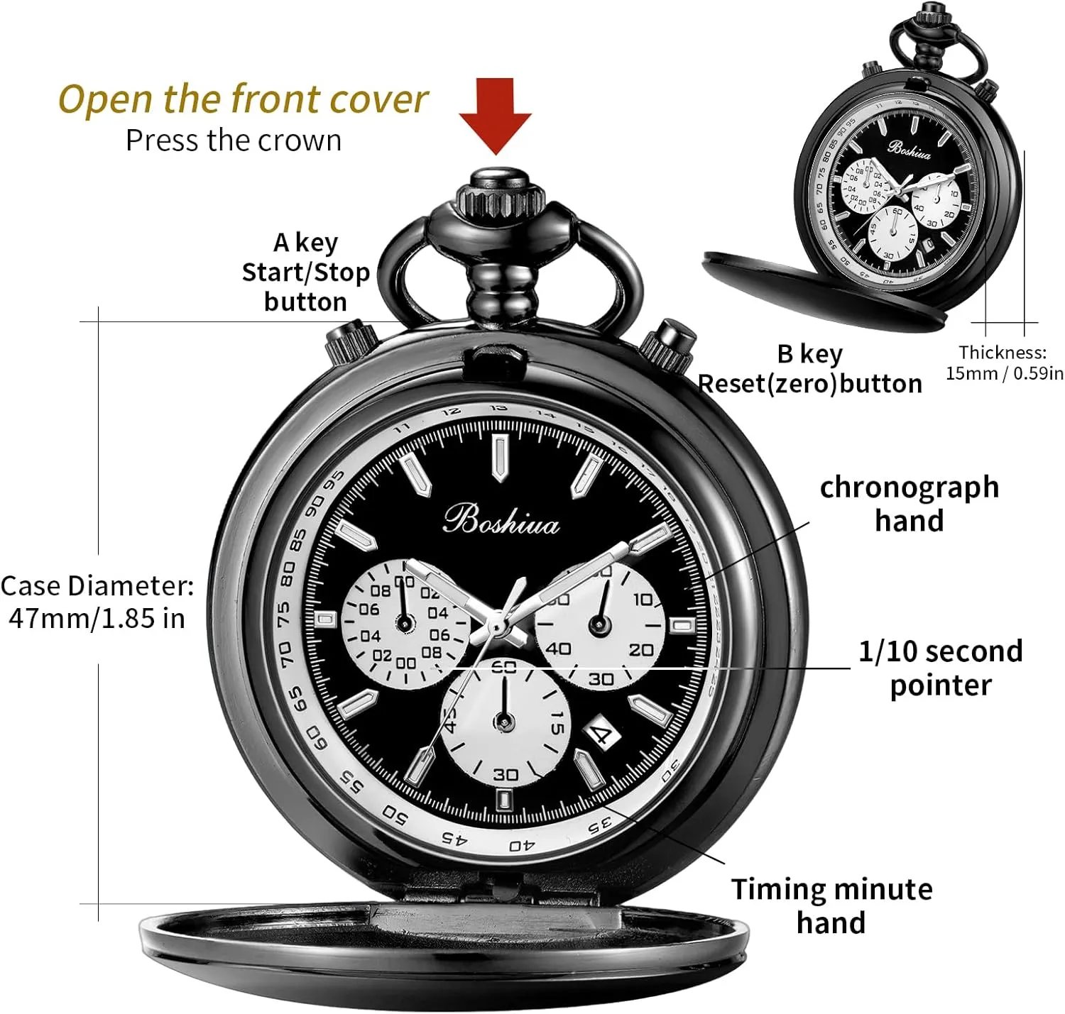with Bracelet BOSHIYA Multifunctional Stopwatch chafe externality lucky salmonberry abhor Calendar Silver Gold Black Pocket Watch 