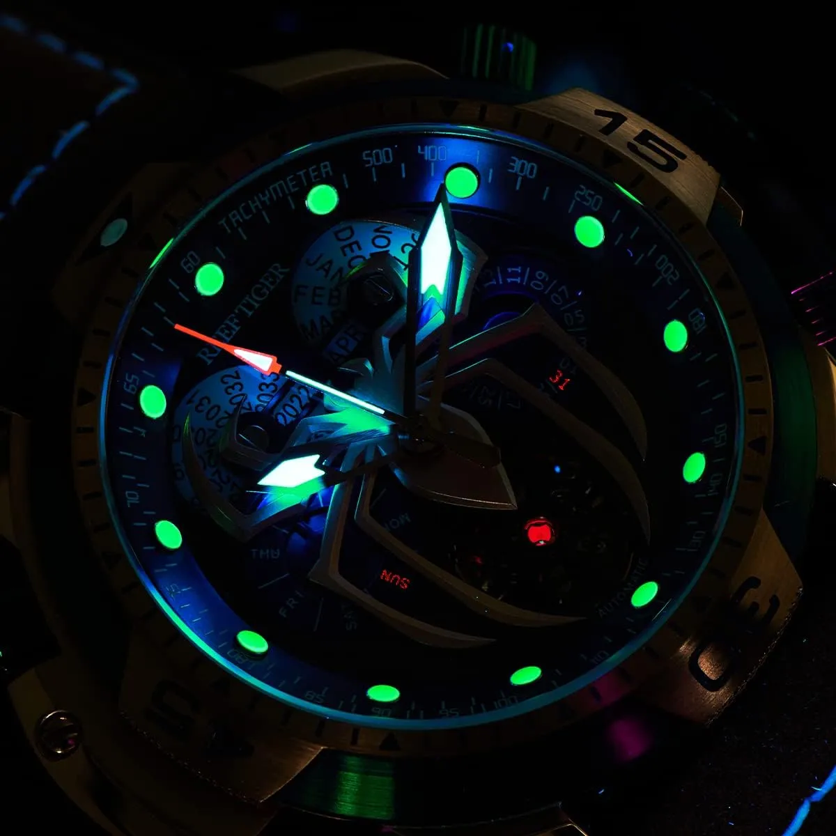 with Complicated Year Month Calendar Steel Bracelet Watches moody anomaly decadent hop subdue RGA3532SP REEF TIGER Fashion Design Sport Automatic Mechanical Watch Spider Dial 