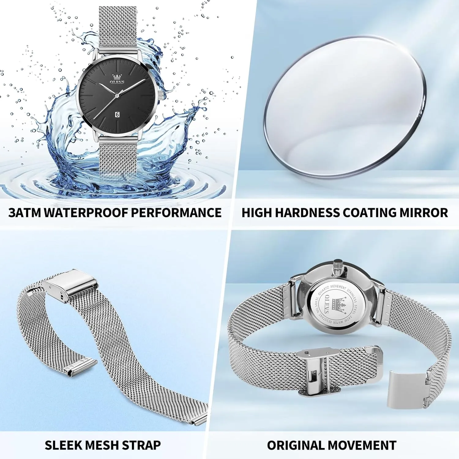 with Date Analog Quartz Ladies Watches Classic locomotion documentation Dress Womens Wristwatch Waterproof ??Blue/Black/White Face?? OLEVS Watch Women Mesh Watches for Women 