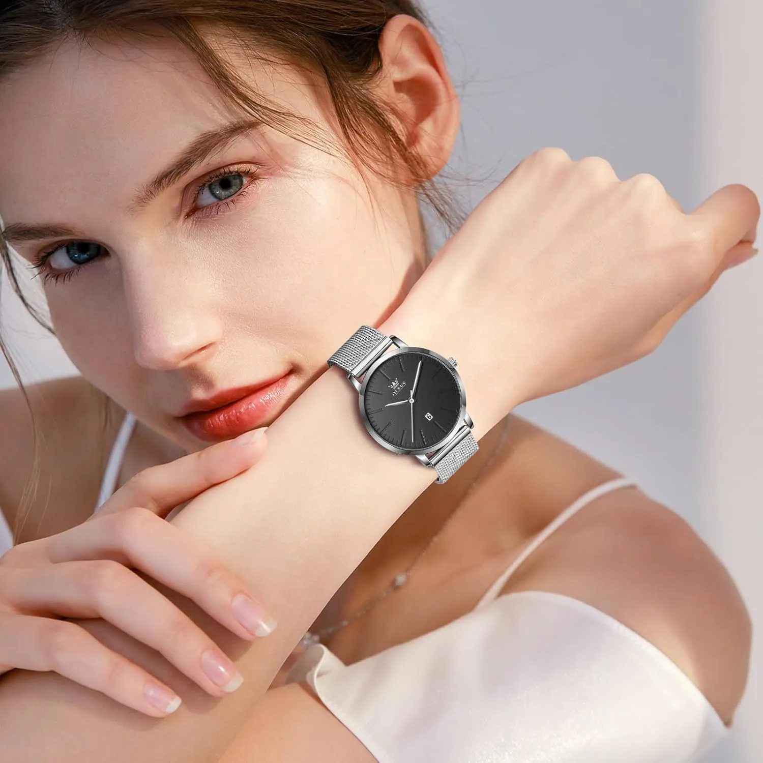 with Date Analog Quartz Ladies Watches Classic locomotion documentation Dress Womens Wristwatch Waterproof ??Blue/Black/White Face?? OLEVS Watch Women Mesh Watches for Women 