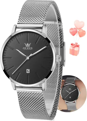 with Date Analog Quartz Ladies Watches Classic locomotion documentation Dress Womens Wristwatch Waterproof ??Blue/Black/White Face?? OLEVS Watch Women Mesh Watches for Women 
