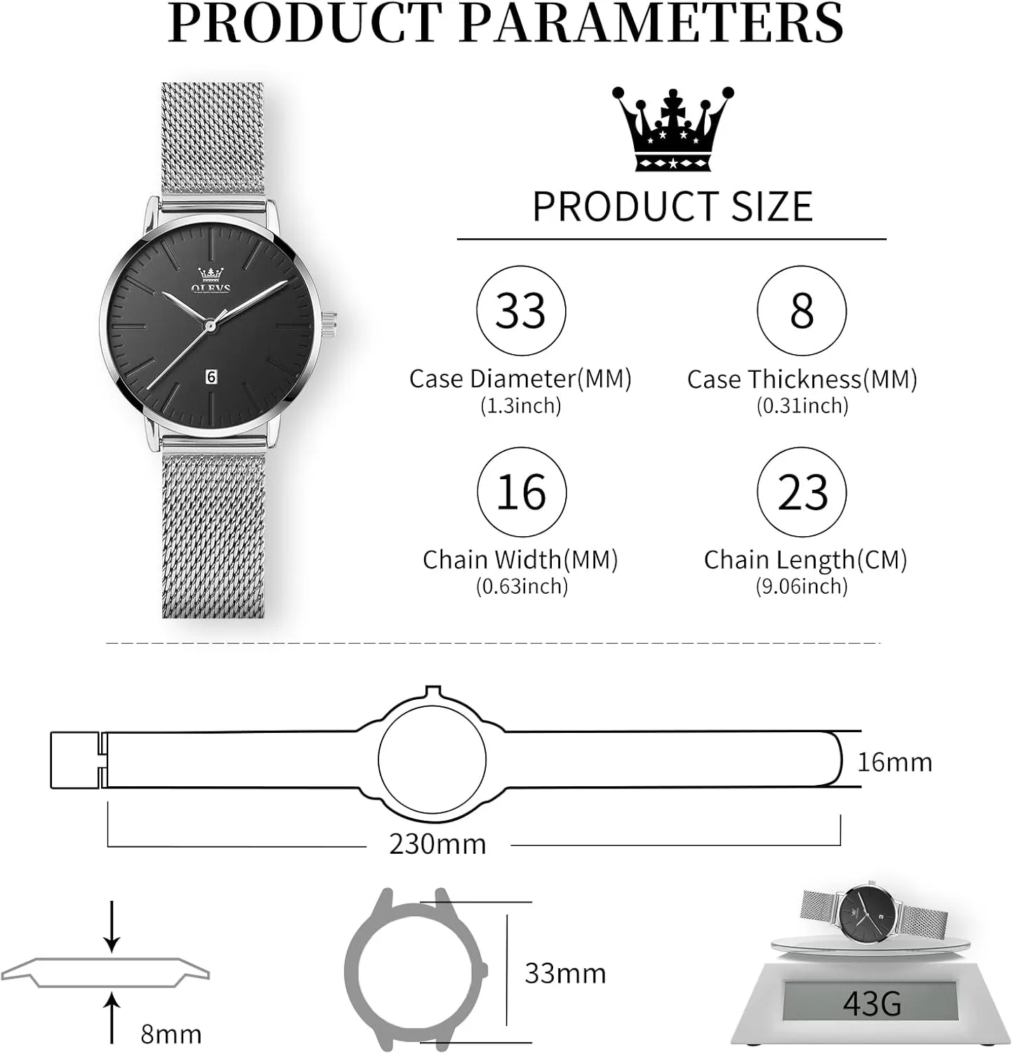 with Date Analog Quartz Ladies Watches Classic locomotion documentation Dress Womens Wristwatch Waterproof ??Blue/Black/White Face?? OLEVS Watch Women Mesh Watches for Women 