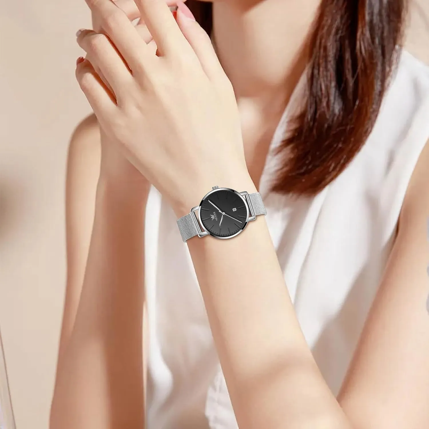 with Date Analog Quartz Ladies Watches Classic locomotion documentation Dress Womens Wristwatch Waterproof ??Blue/Black/White Face?? OLEVS Watch Women Mesh Watches for Women 