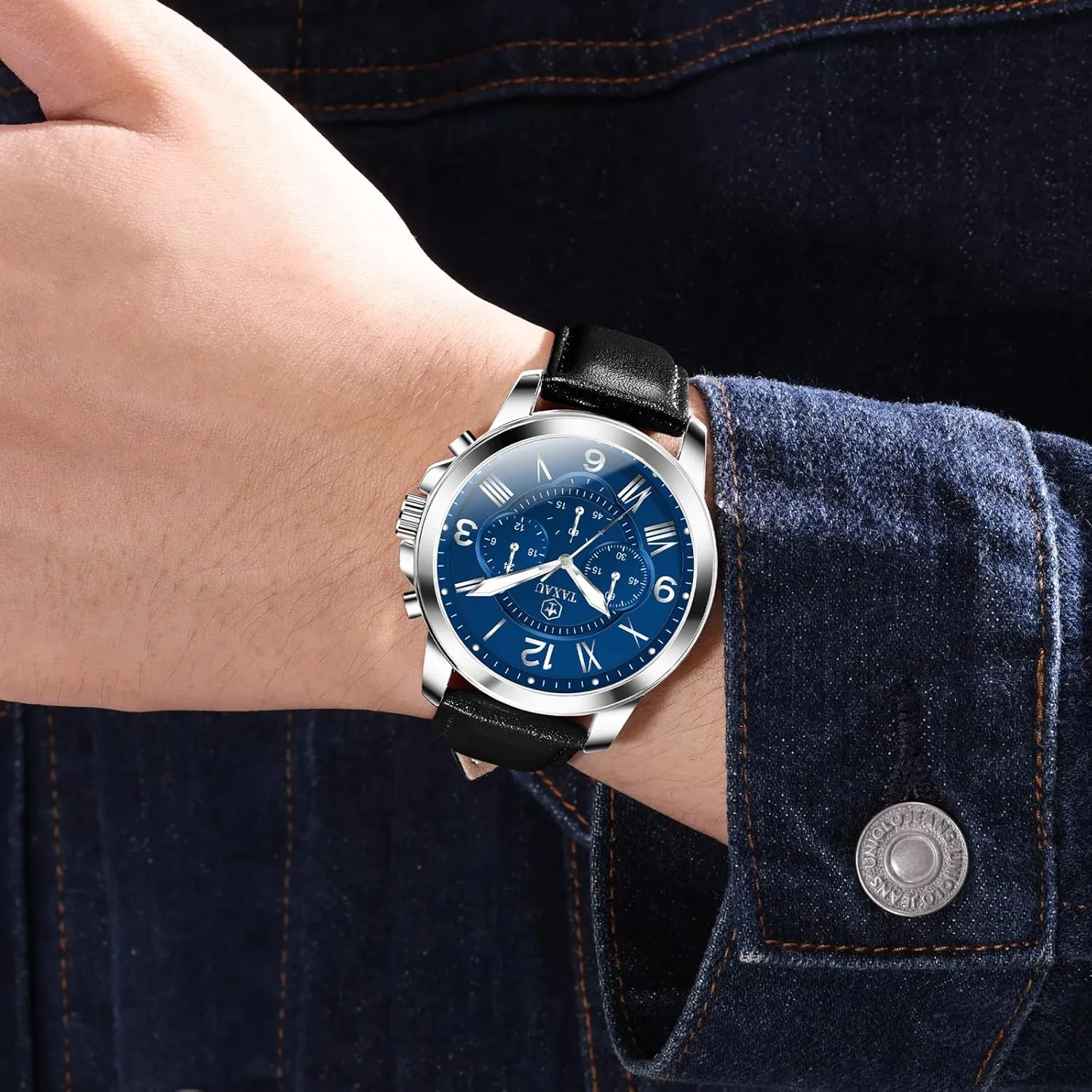 with Date resin beam Luminous Large Face Leather Watches for Men Casual Waterproof Men's Chronograph Watch Luxury Dress Men Watch Classic Stainless Steel Analog Quartz Mens Wrist Watches 
