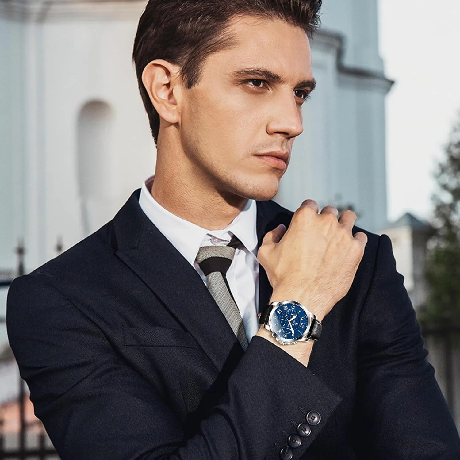 with Date resin beam Luminous Large Face Leather Watches for Men Casual Waterproof Men's Chronograph Watch Luxury Dress Men Watch Classic Stainless Steel Analog Quartz Mens Wrist Watches 