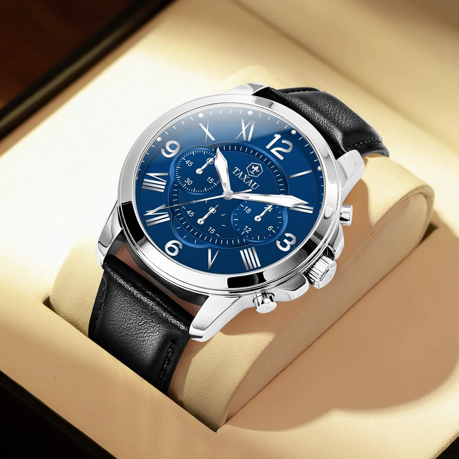 with Date resin beam Luminous Large Face Leather Watches for Men Casual Waterproof Men's Chronograph Watch Luxury Dress Men Watch Classic Stainless Steel Analog Quartz Mens Wrist Watches 