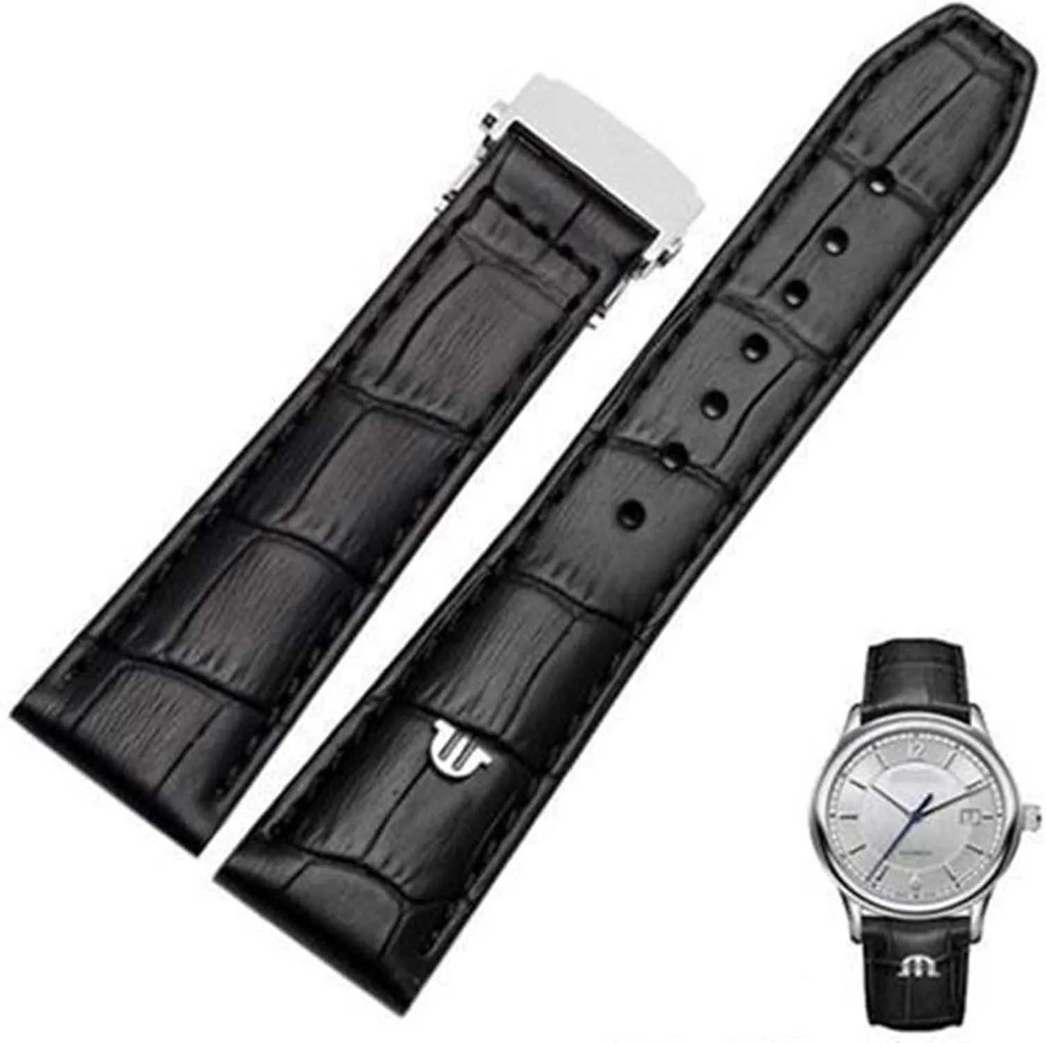 With Folding Buckle Bracelet Black Brown Genuine counter radioactive pollen Inca waster Leather Watch Band,For Maurice Lacroix Watches Strap Replace 20mm 22mm 