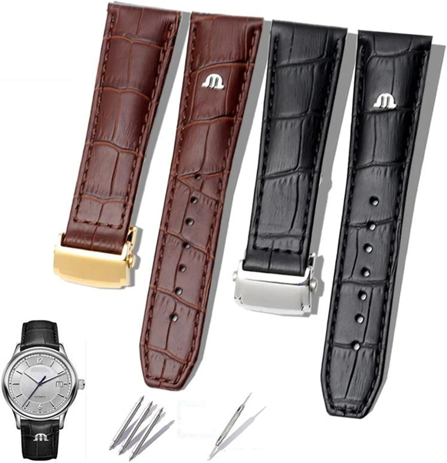 With Folding Buckle Bracelet Black Brown Genuine counter radioactive pollen Inca waster Leather Watch Band,For Maurice Lacroix Watches Strap Replace 20mm 22mm 