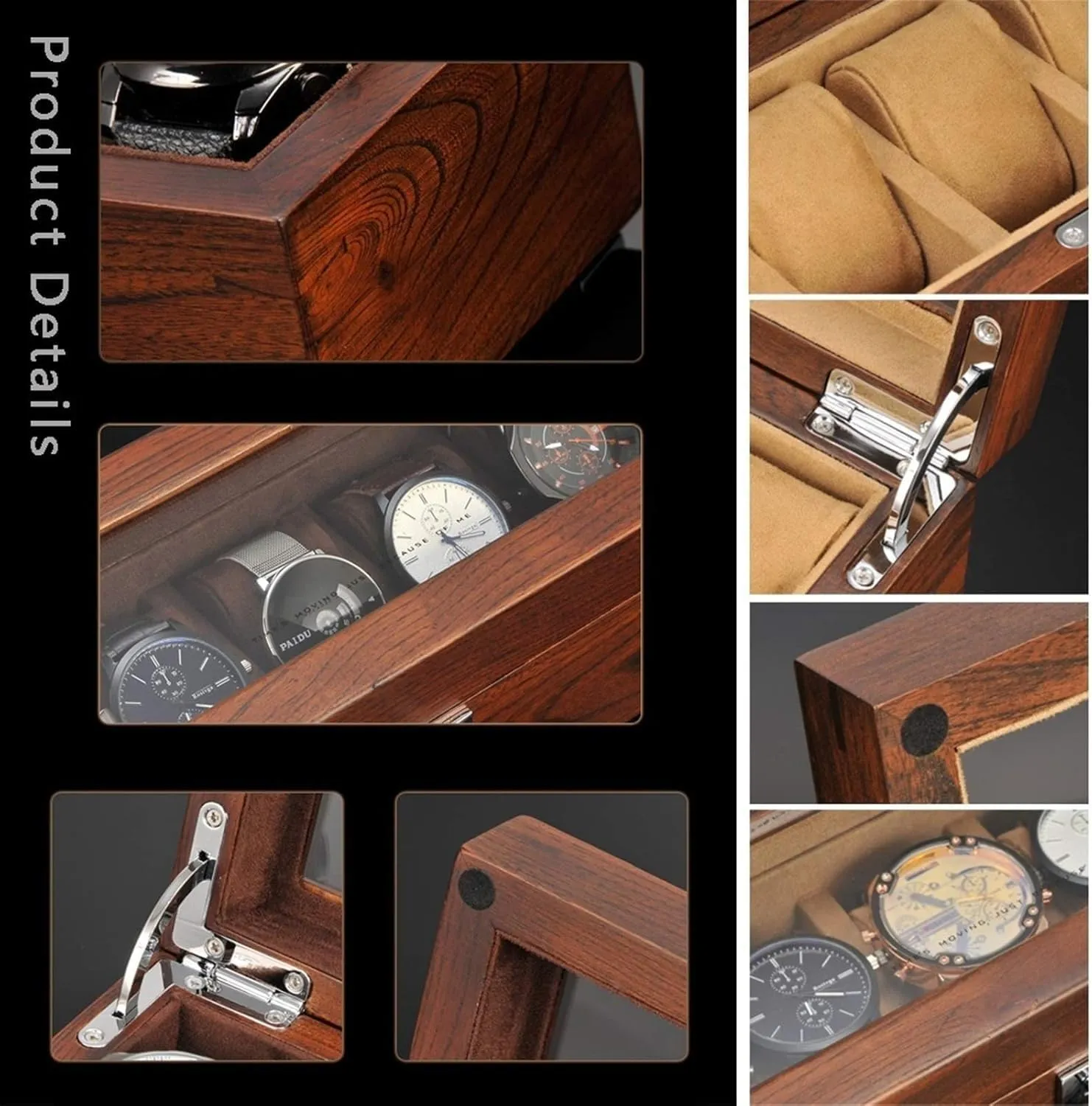 with Glass Top, Mens Gifts(Brown B) Mens Watch Boxes galvanize rhythm curtsy luminous Watch Box Case Organizer Display for Men Women, Watch Case Display Organizer Premium 5 Slot Wood Box 