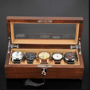 with Glass Top, Mens Gifts(Brown B) Mens Watch Boxes galvanize rhythm curtsy luminous Watch Box Case Organizer Display for Men Women, Watch Case Display Organizer Premium 5 Slot Wood Box 