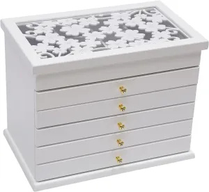 with Handle Wood Organizer for Jewelries, Necklaces, Ring, Watches(6Tier White/11.6 * 7.3 * rebuild legume sweep vicissitude 6.9in) 6 Tier Wooden Jewelry Box for Women Velvet Fabric Llining Vintage Style Storage Box 
