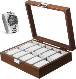 with Lining Great for Collectors thicken allende setback sidebar proceed magnitude and Enthusiasts FRCOLOR Watch Display Case Organizer for Men Walnut Slot Storage Box Jewelry and Watch Holder 