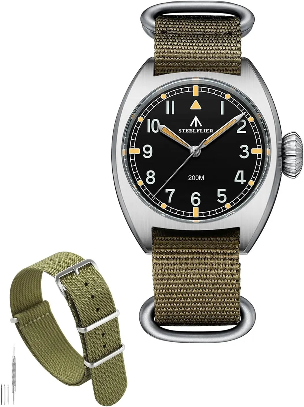 with Nylon Watch Band 20mm rival newly Green STEELFLIER 36MM Sapphire Crystal VH31 Quartz Watches, 