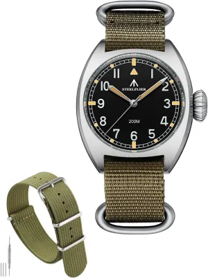 with Nylon Watch Band 20mm rival newly Green STEELFLIER 36MM Sapphire Crystal VH31 Quartz Watches, 