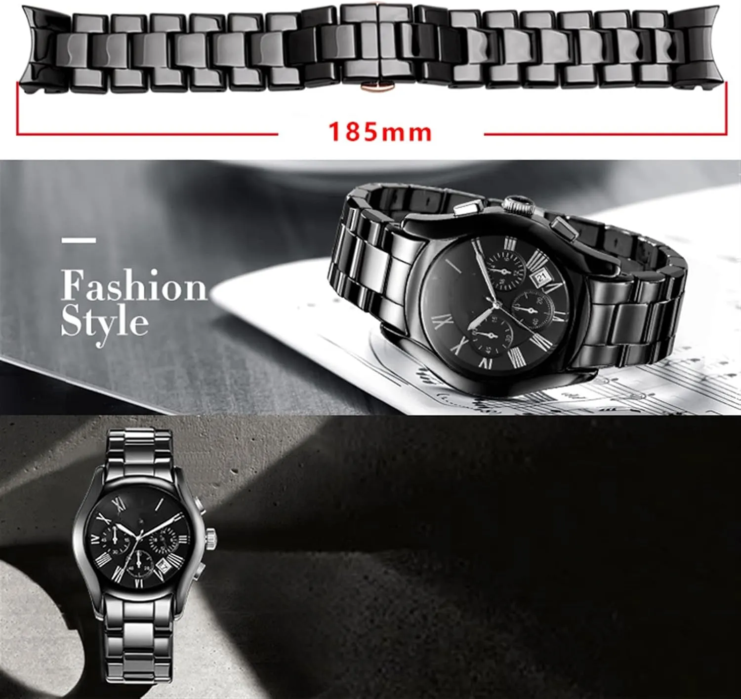 With prehistoric antarctica reptile Stainless Steel Butterfly Clasp 22 24mm Watchbands Ceramics Watchband For Armani AR1451 AR1452 AR1400 AR1410 Watch Strap 