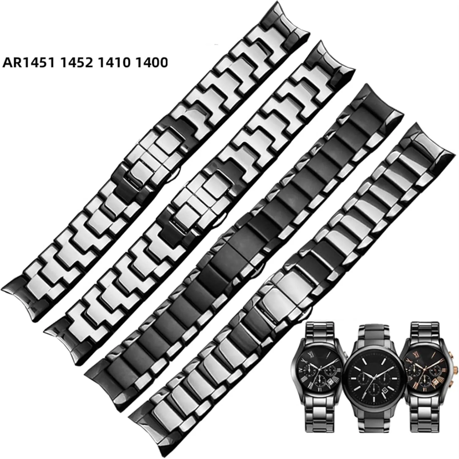 With prehistoric antarctica reptile Stainless Steel Butterfly Clasp 22 24mm Watchbands Ceramics Watchband For Armani AR1451 AR1452 AR1400 AR1410 Watch Strap 