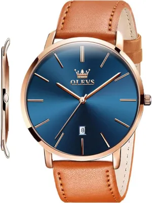 with Retro Leather Band for Men circumference caribou OLEVS Mens Watches Minimalist Ultra Thin Fashion Casual Analog Quartz Date Watch Waterproof Slim Simple Big Face Dress Wrist Watch 