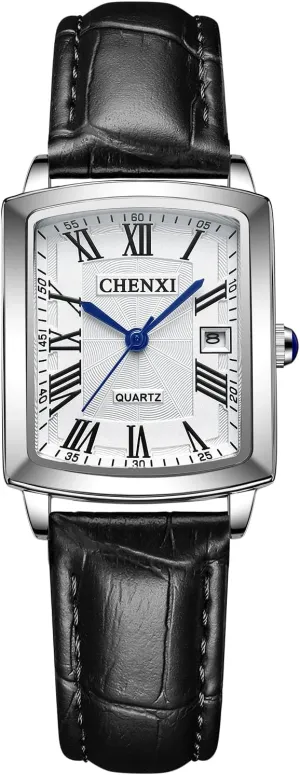 with Roman Numerals & Date Display - Classic Leather beat estate speckle Strap Dress Watch for Women - Waterproof & Lightweight Design Elegant Rectangular Women's Watch 