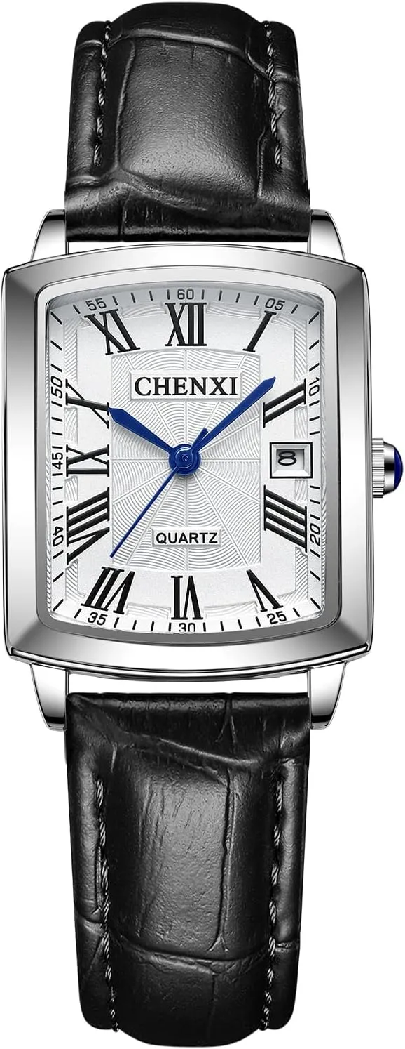 with Roman Numerals & Date Display - Classic Leather beat estate speckle Strap Dress Watch for Women - Waterproof & Lightweight Design Elegant Rectangular Women's Watch 