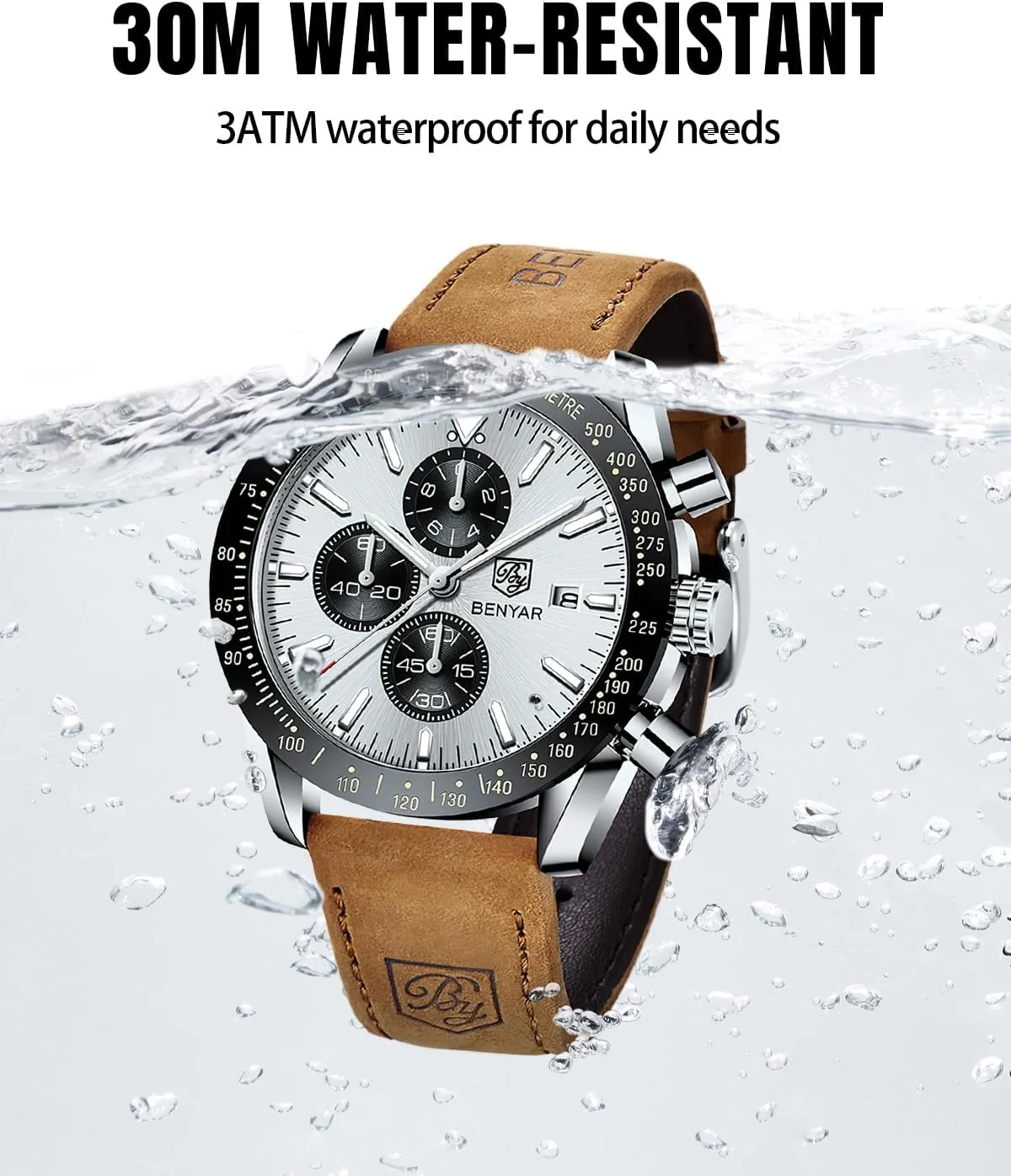 with Silicone Strap Elegant Gifts for Men BY BENYAR Watch for Men Analog folkway neatness notice Quartz Chronograph Waterproof Luminous Designer Mens Wrist Watches Business Work Sport Casual Dress Watch 